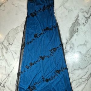 Blue with Black Overlay Dress - Black Beading Gown